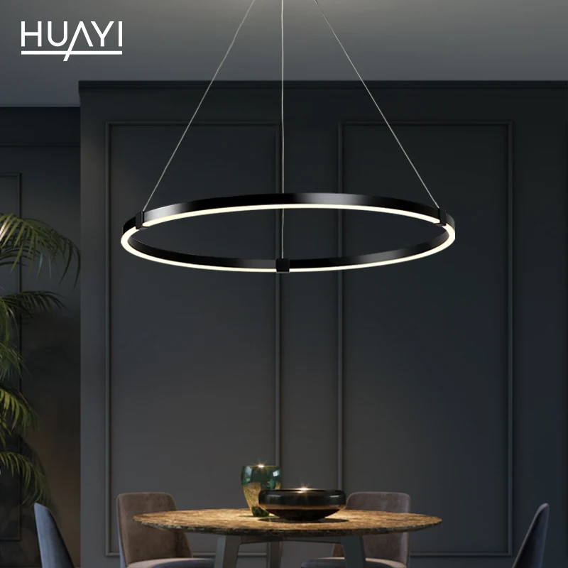 HUAYI Fashion Acrylic Custom Round Ring 20w 26w 33w Indoor Housing Black Nordic LED Pendant Light