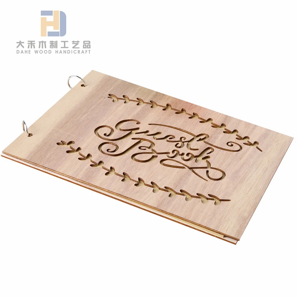 Hot Sale Laser Engraved Wooden Guest Book 20 Pages Custom Wood Notepad for Wedding Use Message Decoration