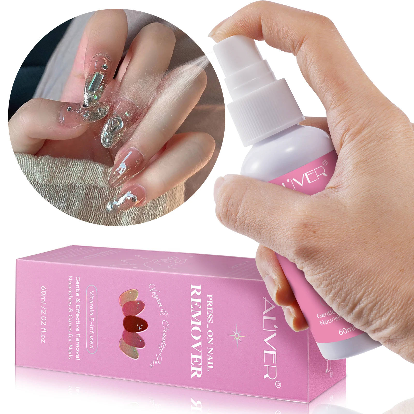 ALIVER Private Label Nourishes Care Vitamin E 60ml Gel Nail Polish Remover Liquid,nail Glue Polish Remover,press on Nail Remover