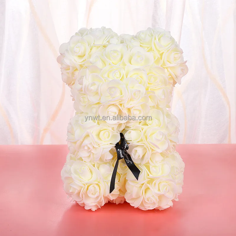 Artificial Flower Teddy Rose Bear For Anniversary Birthday Mother Girl 30CM colorful rose bear Decorative Flowers