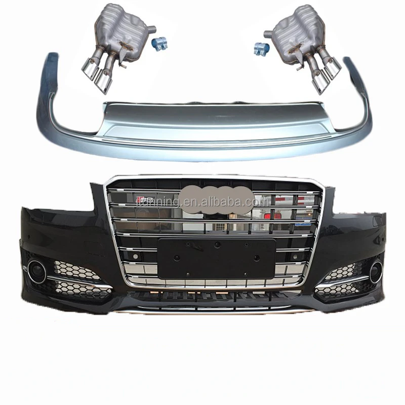 Upgrade car front bumper grille grill rear diffuser tail pipe Body kit bodykit for Audi A8 D4 D5 2014 to 2018 facelift to S8