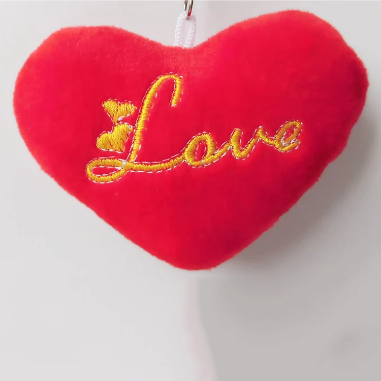 Wholesale Mini Stuffed LOVE Embroidered Plush Heart Keychain for Backpack Ornaments Bag Hanging Decorations Heart Doll Key Ring