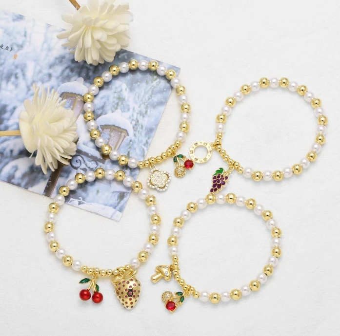 Enamel strawberry/turtle red hoop earrings gold plated CZ micro paved cherry/star/heart bracelet jewelry wholesale