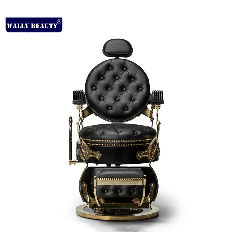Wallybeauty  Classic Luxury antique gold barber chair hair salon furniture Salon Hairdressing Barber Chairs