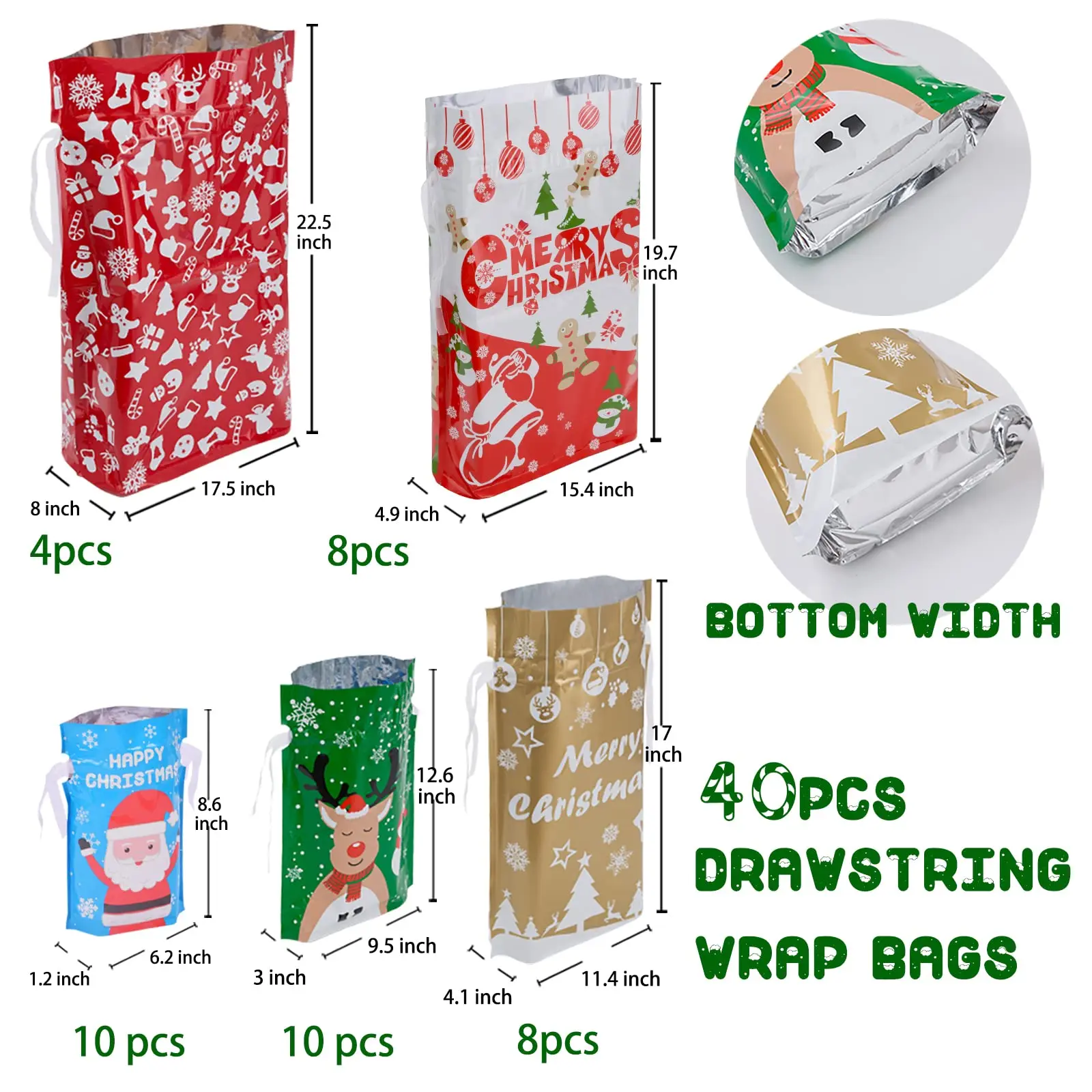 Jumbo Extra Large Christmas Gift Bags Wrapping  Giant Gift for Huge Big Gift Sack Set