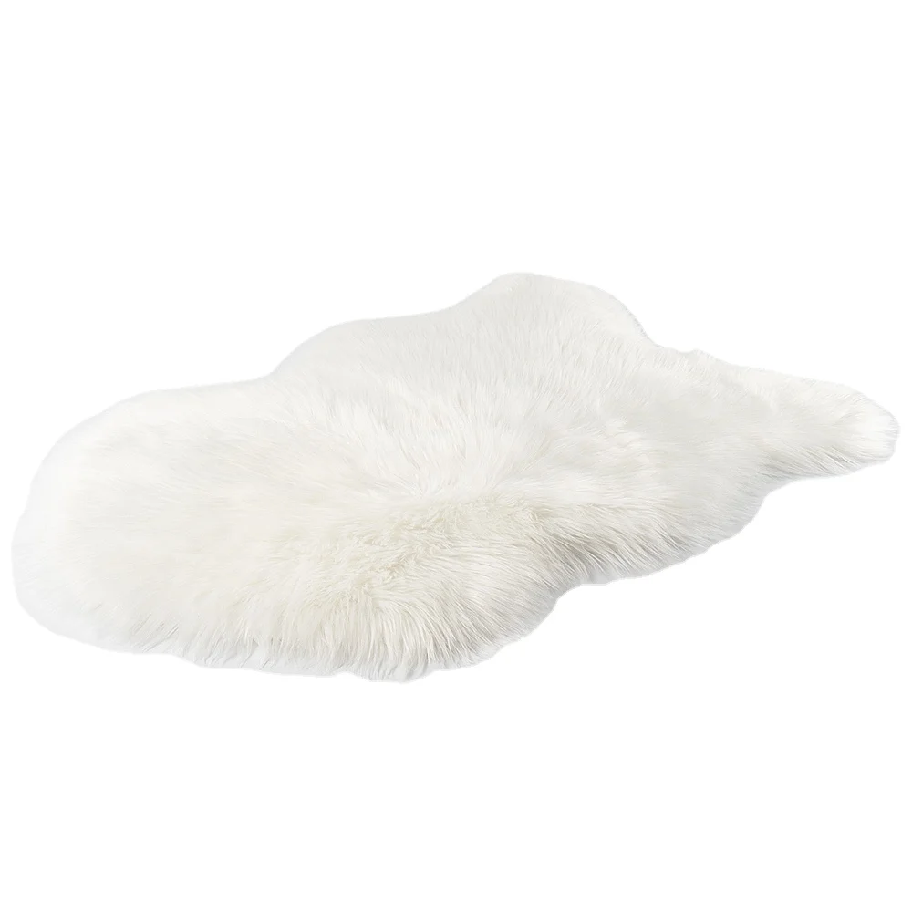 Super Soft Extra Comfy Pure White Faux Lambskin Wool Fur Area Rug Floor Carpet White Fuzzy Machine Washable Shag Seat Cover Pad