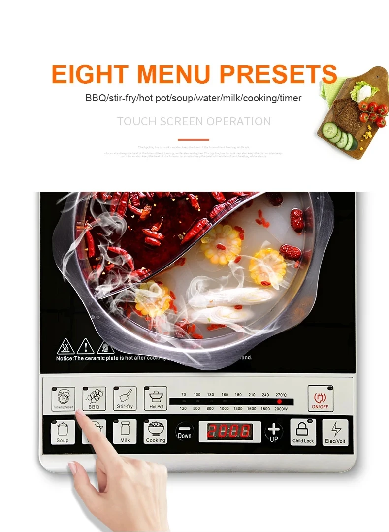 2200w Low Price Durable Electric Cook Top Temperature Sensor Plate Smart Mini Induction Cooker