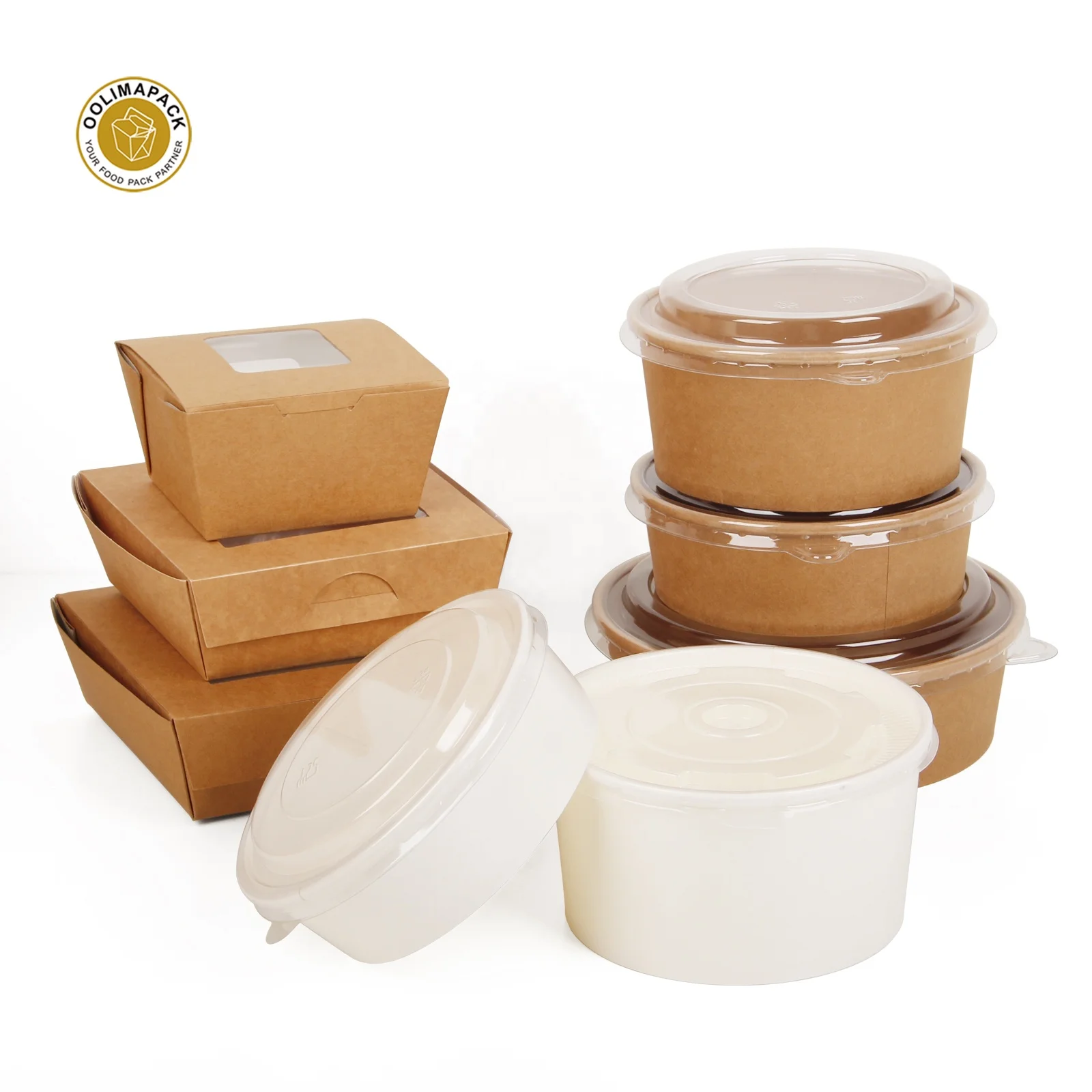 High Quality Cardboard Disposable Salad Box Packaging Salad Container with Lid