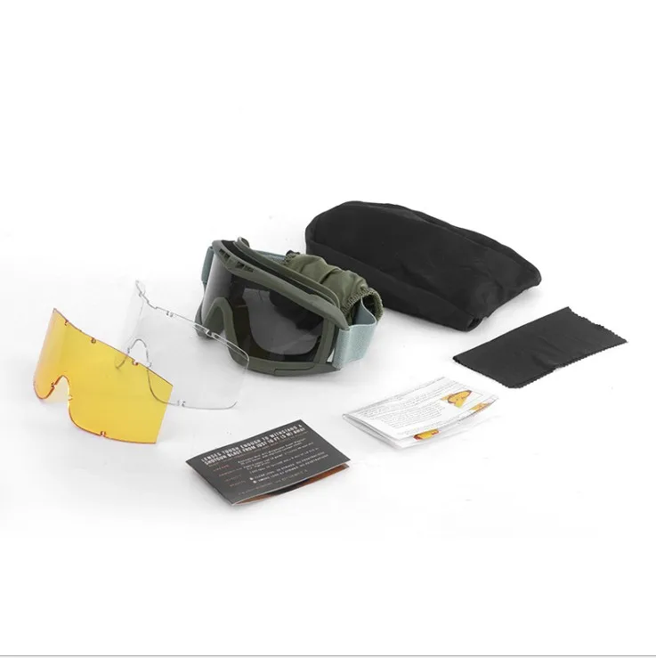 Tactical Goggles Outdoor Sports with 3 Lens Impact resistance Hunting Eye wear UV-400 Glasses for Motorcycle Riding