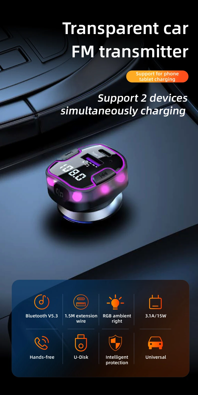 Wireless Bluetooth FM Transmitter Dual USB Modulator 3.1A Car Charger MP3 Player  Handsfree Cigarette lighter MP3 Music Player