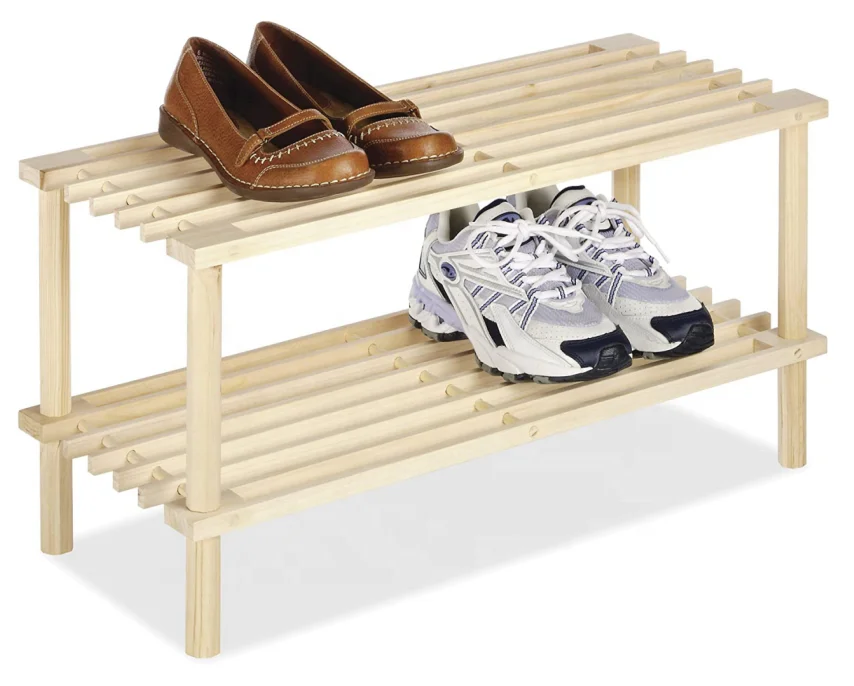 wholesale custom High quality 2-Tier Stackable Shoe Rack wood Shoe Shelf Storage Organizer