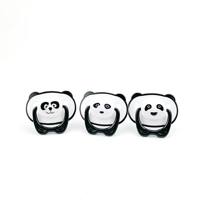 Wholesale Baby Panda Cartoon Printing Silicone Pacifier with Lid round Flat Head Nipple for Sleep and Play