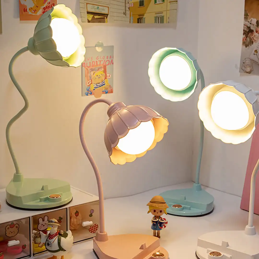 Cute Floral Spotlight Stand Desk Night Light LED Desk Lamp Cordless Table Light Mini Cute Lamp Touch Control with 360 Bendable