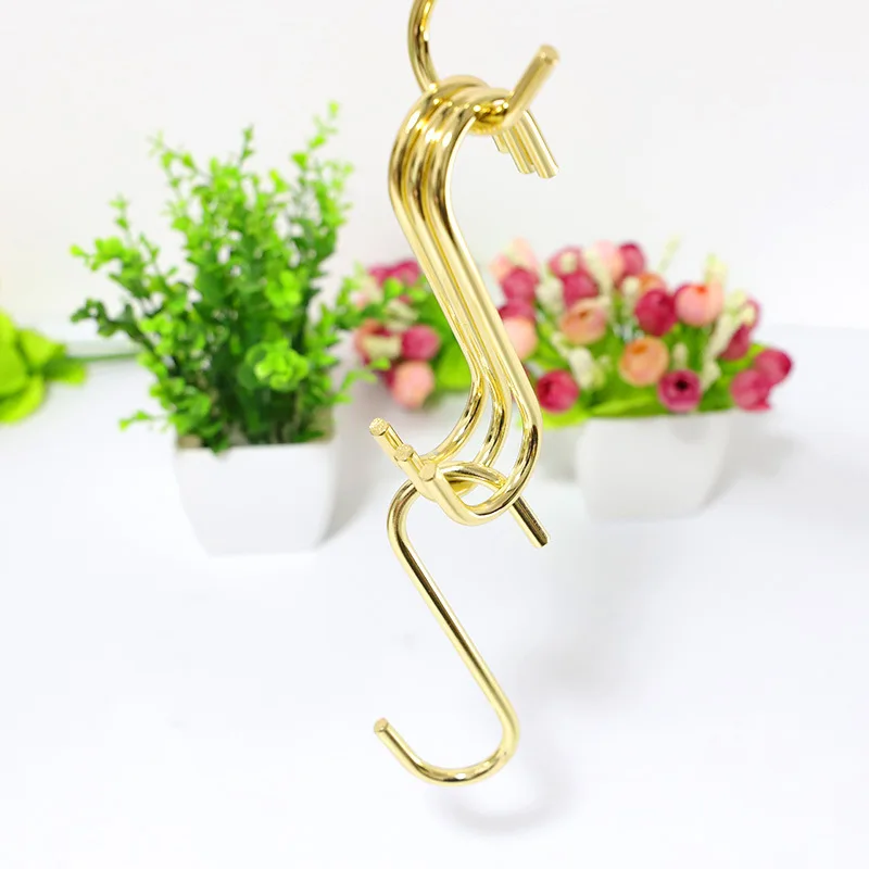 Multi-purpose s-shaped  gold color hanger kitchen cabinet coat hat garment s display metal hook