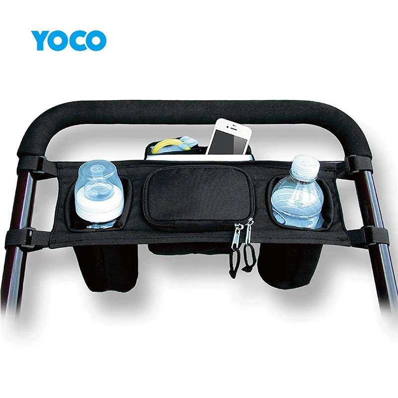 Factory Design Wholesale diaper storage pouch universal stroller organizer with insulated cup holders