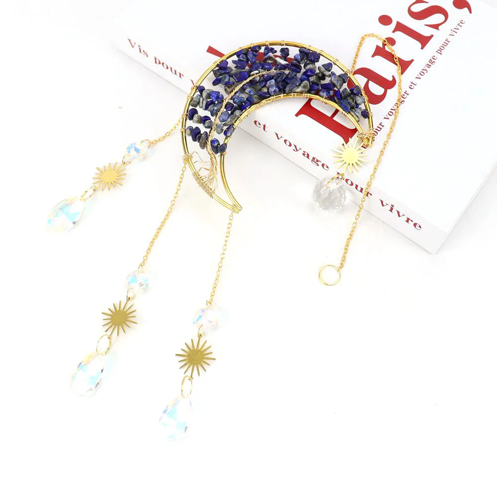 Natural Crystal Crushed Stone Life Tree Moon Sun Catcher Pendant Wind Chime Decoration Pendant Crystal Sun Catcher