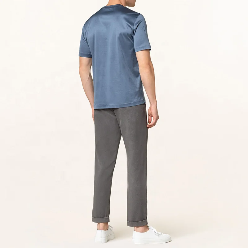 Hot Sale Round Neck Blank Mercerized Cotton Men Tee Shirts Shiny Slim Fit Short Sleeve Double Mercerized Cotton T Shirts