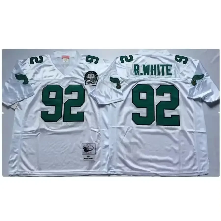 PHI Team Ретро 12 Randall Cunningham 20 Brian Dawkins 92 Reggie белые сшитые зеленые футбольные майки