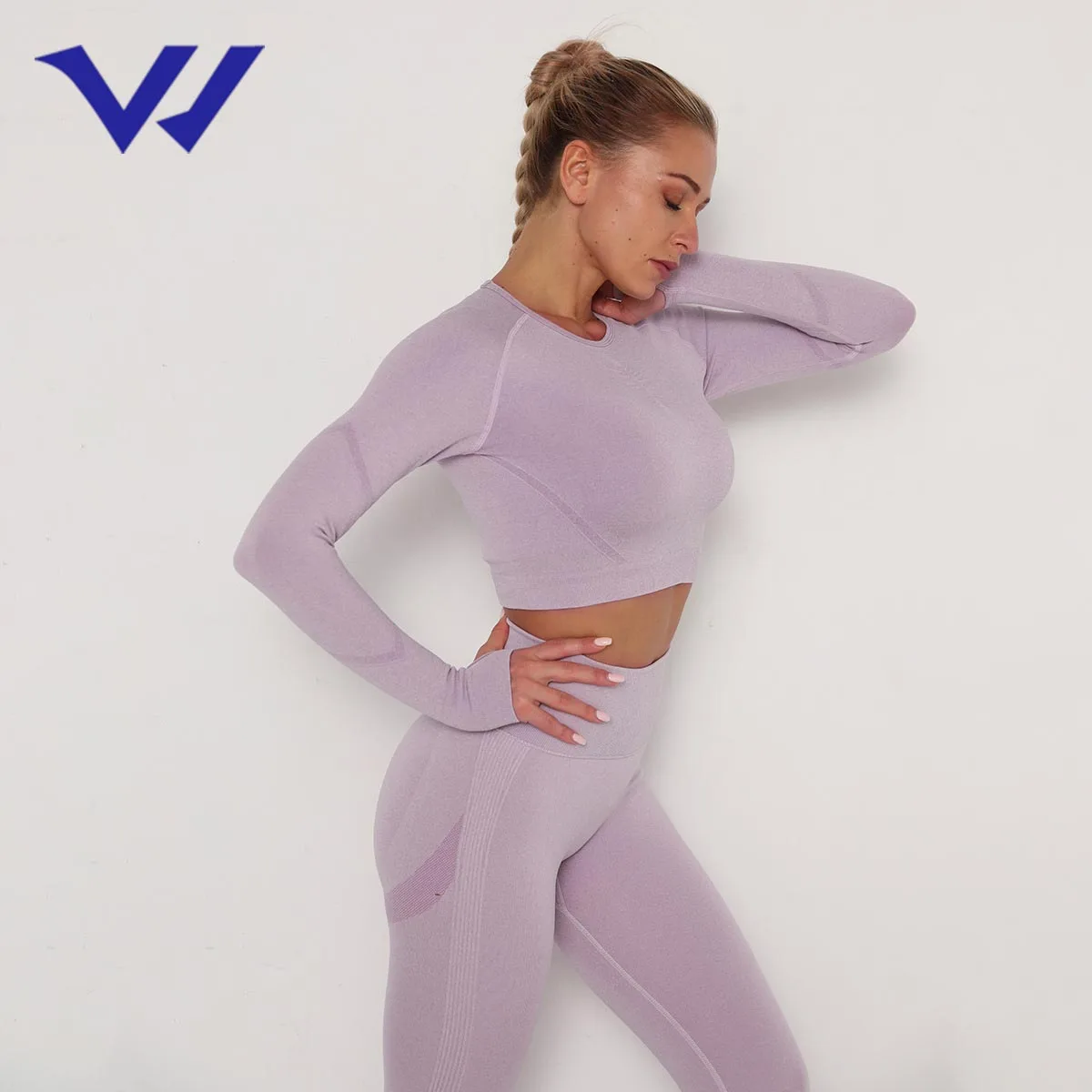 
Бесшовный комплект для йоги с длинными рукавами, высокоэластичные плиссированные быстросохнущие женские спортивные комплекты для йоги, комплекты одежды для фитнеса и активного отдыха 