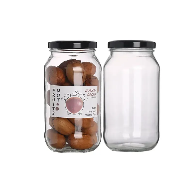 Empty Round Transparent Glass Canning 16 Ounce 500ml Pickles Honey Jam Jelly Peanut Butter Storage Food Container Jars with lids
