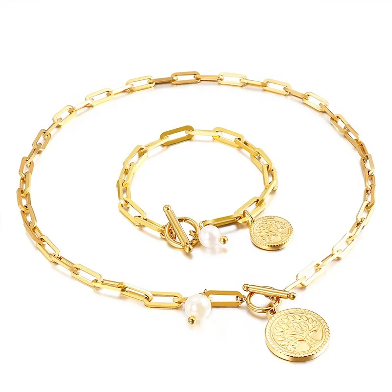 Позолоченное ожерелье, браслет, Ювелирный Комплект, цепочка из нержавеющей стали, оптовая продажа с фабрики, женский и мужской комплект ювелирных изделий, индивидуальный дизайн, подарок