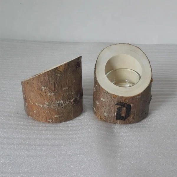 Wood Tree Trunk Tealight Candle Holder with Laser Engraved Logo Home Decoration OEM Size Wholesale