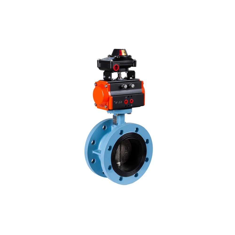DN100 metal hard sealing double flange connected body Pneumatic Actuator butterfly valve