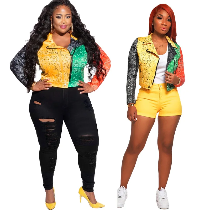 Женское осеннее платье с цепочкой на молнии, пальто с уличным принтом в мотоциклетном стиле, пальто больших размеров S ~ 5XL