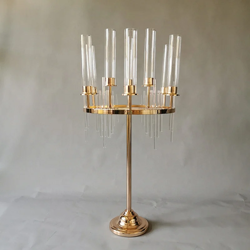 shiny gold candle holders centerpiece for wedding decorations
