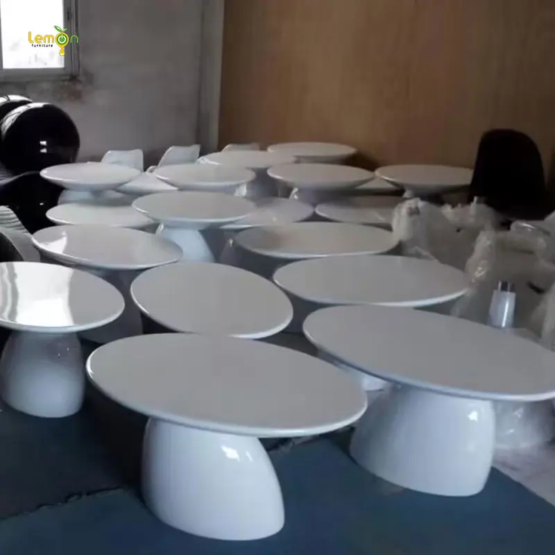 foshan bright colored oval tulip fiberglass shaped coffee table factory