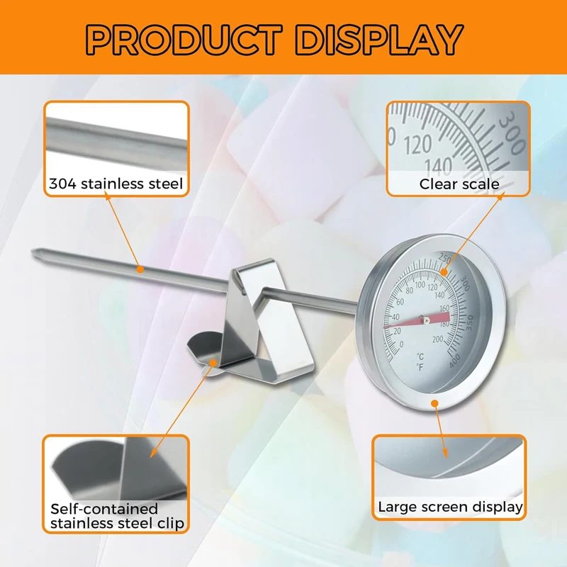Deep Fry Thermometer With Instant Read Oil Thermometer with Clip Stainless Steel Dial BBQ Food Oven Safe Meat Thermometer