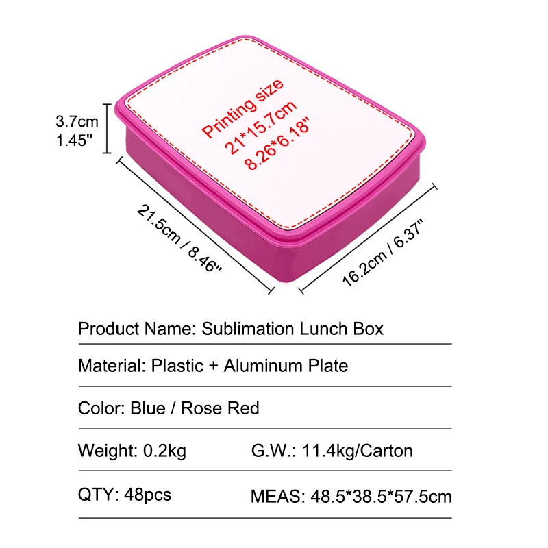 Htpmart  Sublimation Blank  Customized  DIY Printing Plastic Lunch Box with Aluminum Insert Sheet Pink Blue for Kids School Use