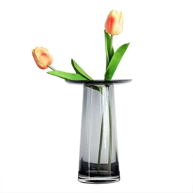 Simple Transparent Vase Grey Hat Shape Glass Vase Hydroponics Simplicity Wedding Romantic Vase