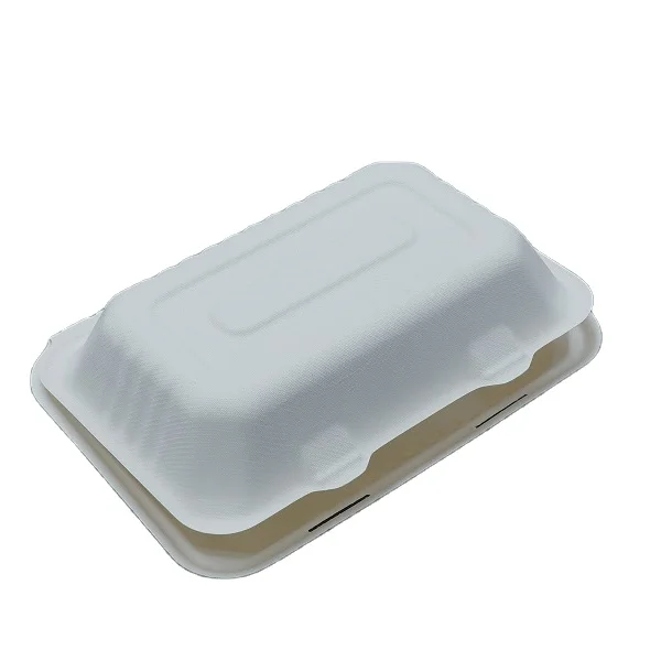 9 x 6 x3 Clamshell Biodegradable Food Container Disposable  Bagasse 9x6 Inch takeway Box