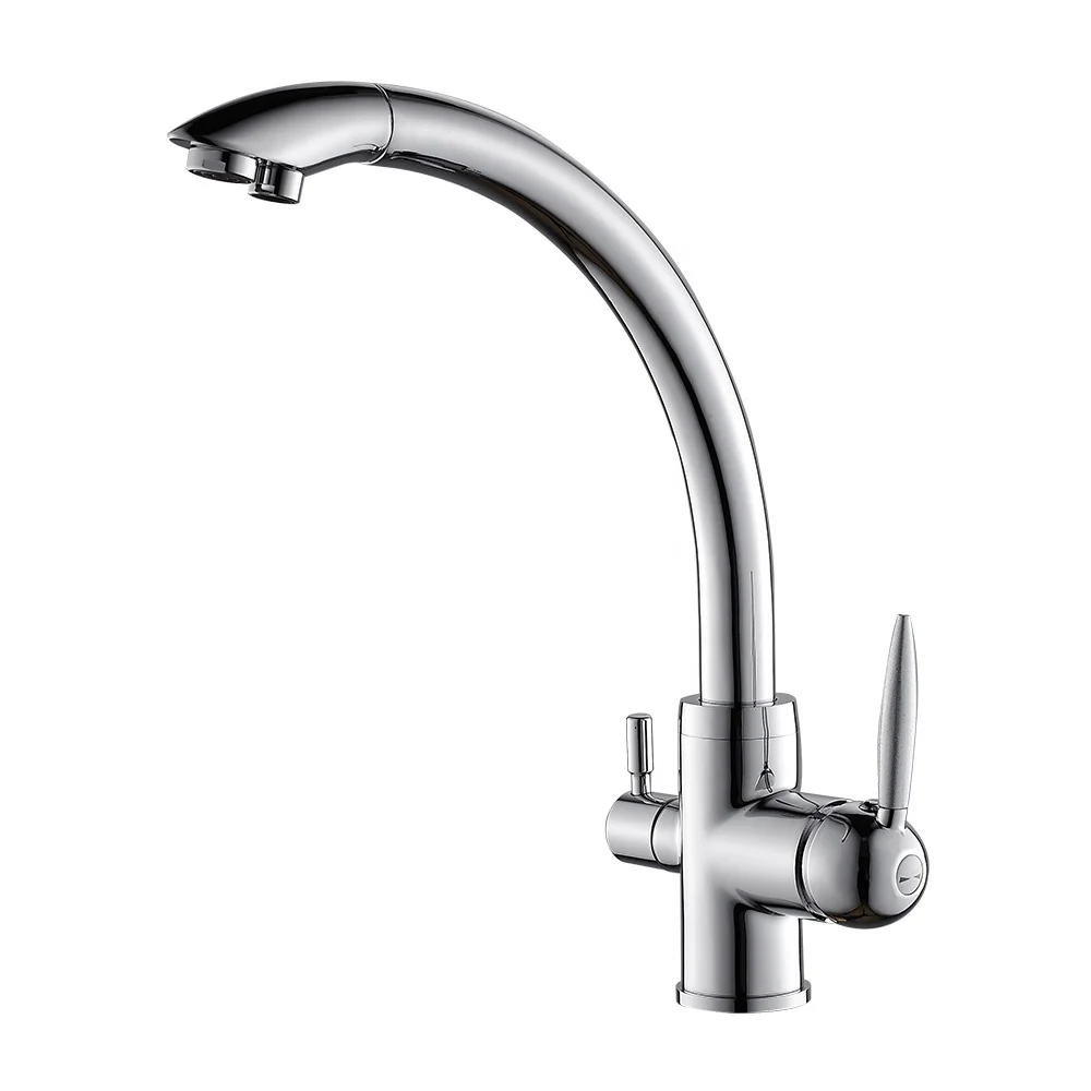 
 Смеситель латунный с фильтром, кран с двойной ручкой для холодной и горячей воды, одно отверстие, очиститель  