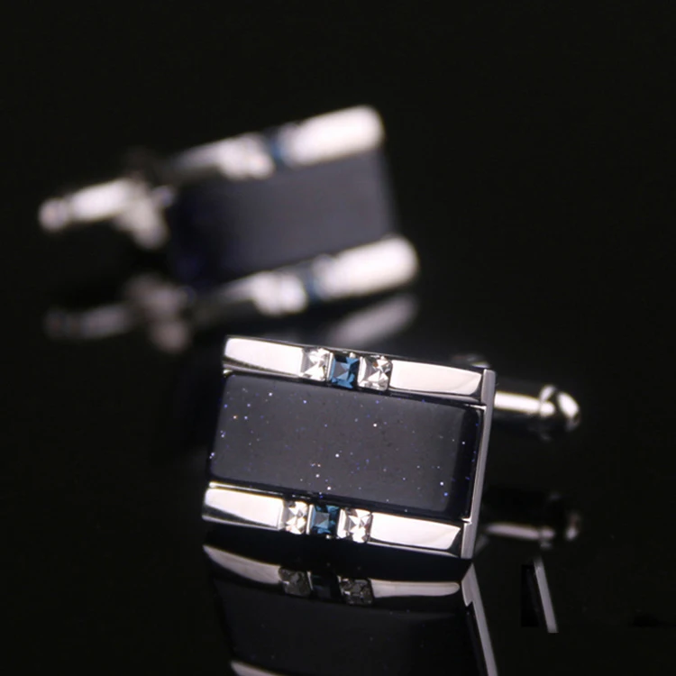 French style suit custom stainless steel cuff links gold plating diamond men cufflinks with black