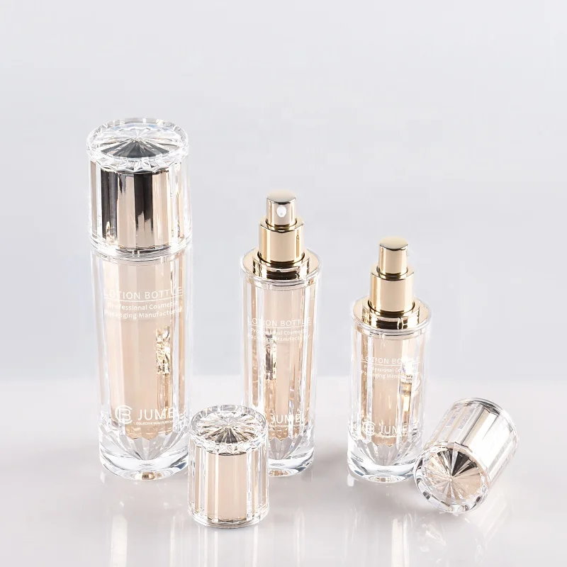 Empty Lotion Bottle with Pump Acrylic Cosmetic Jars Beauty Cream Container Golden Plastic Packaging