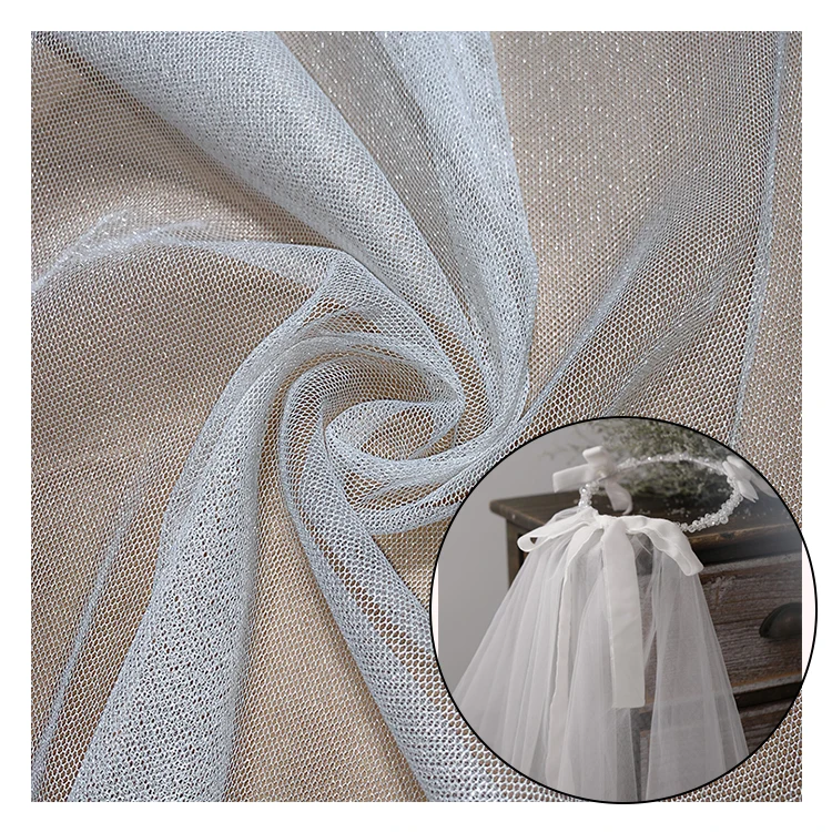 Bridal Fabric Nylon Silver Line Tulle Mesh Wedding Bridal Veil White Bridal Fabric Nylon