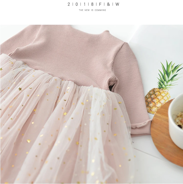 
Pink lace sequin boutique knitted ruffle kids clothes princess toddler baby girl dress 