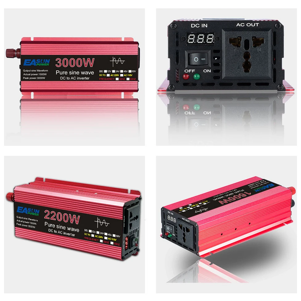 1000W 1600W 2200W 3000W Pure Sine Wave Inverter DC 12V 24V To AC 110V 220V  Voltage Transformer Power Converter Solar Car Invert