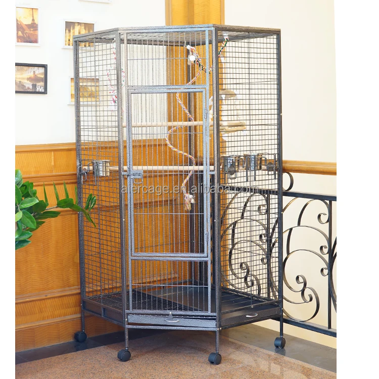 Wholesale Comfortable Bird Pet Cages Black Metal Large Folding Love Birds Cages