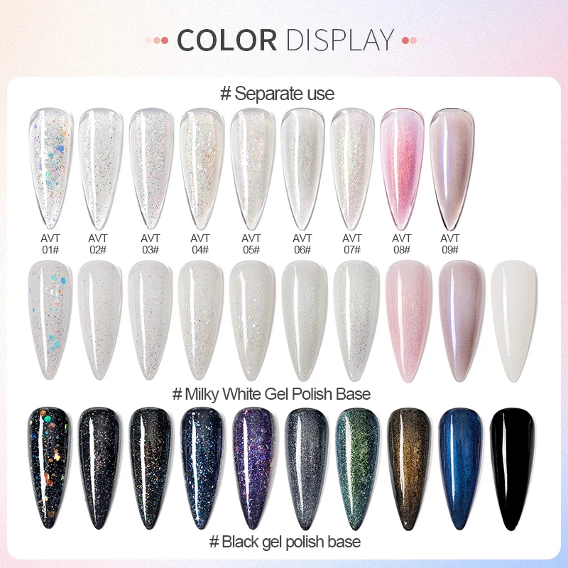 AS 9Colors Glitter Top Coat Wholesale Nail Products Custom logo Private label 15ml UV Glitter no wipe nail top coat