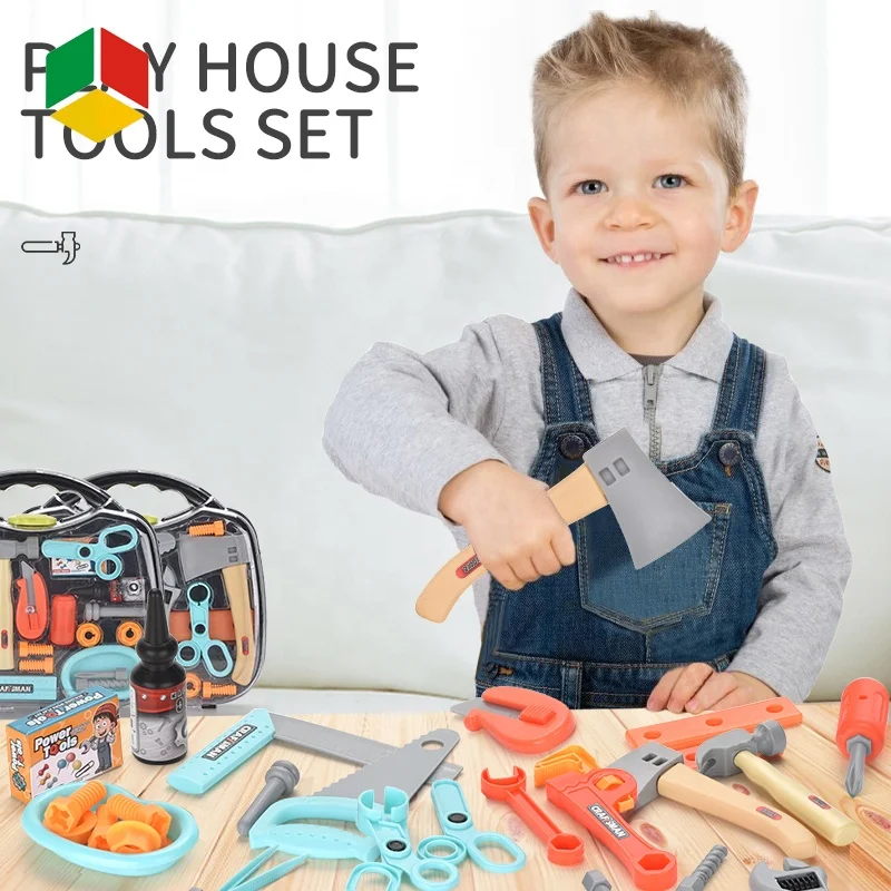 QS Toys Easy Carry Pretend Play Work Case Kit Hand Repair Plastic Toy Tool Set