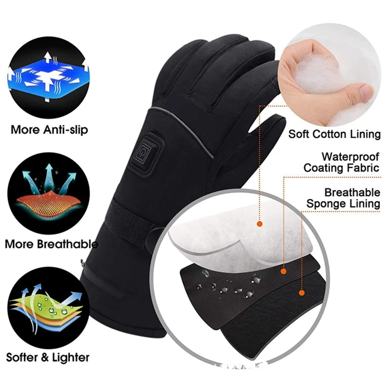 Electric Heating Gloves Outdoor for Skiing Hunting Cycling Racing Hiking Heated Mittins 7.4v 2200mah Battery Heated Mittins