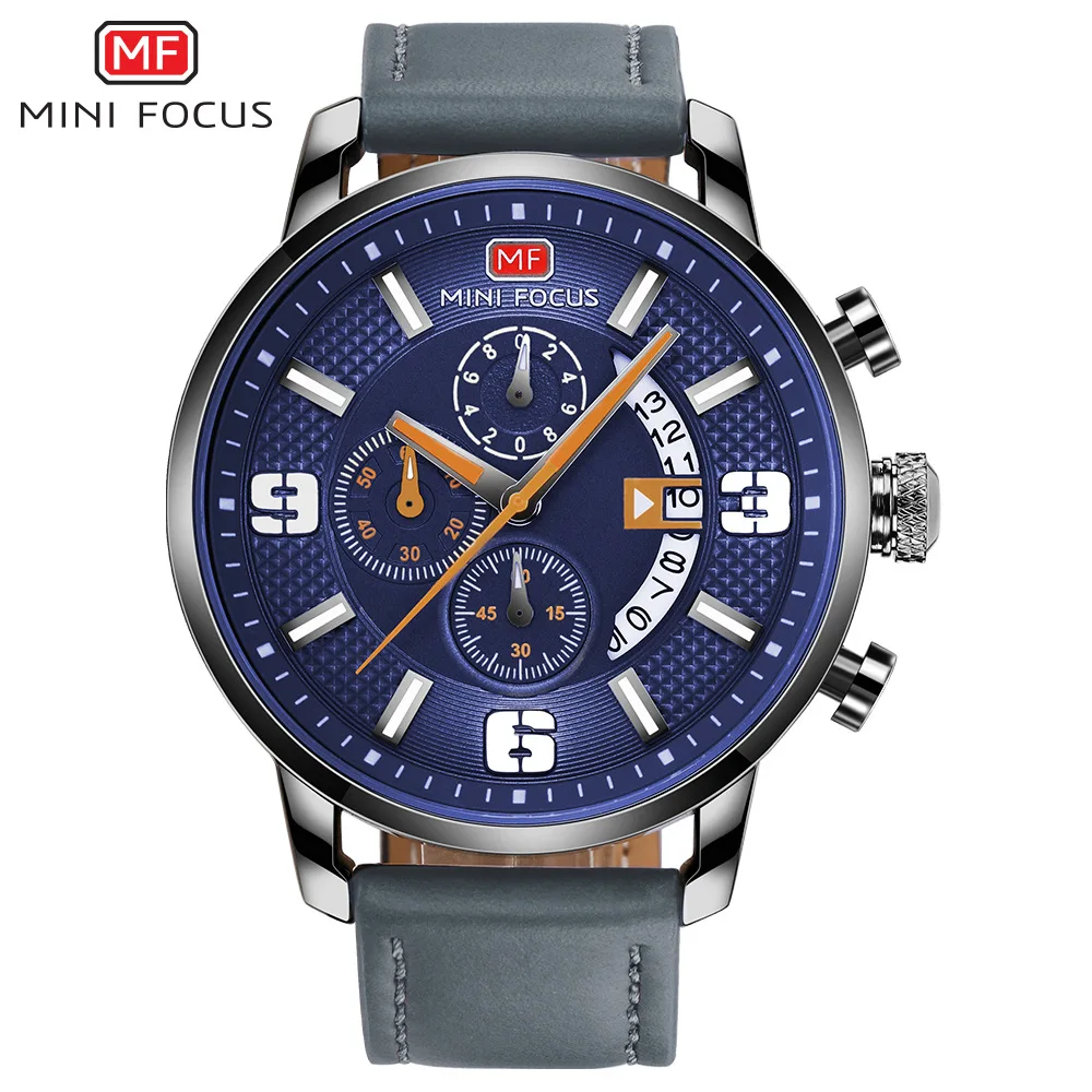 MINI FOCUS Extra Large Dial Multi Functional Three Eyes Fashion Mens Watches Top Brand Luxury Quartz Exquisite