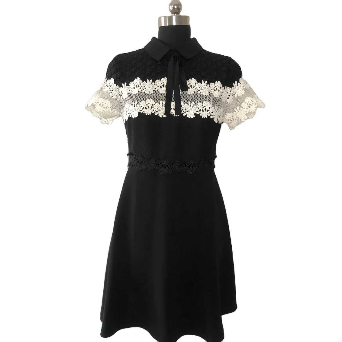New elegant lace patch design bow dress