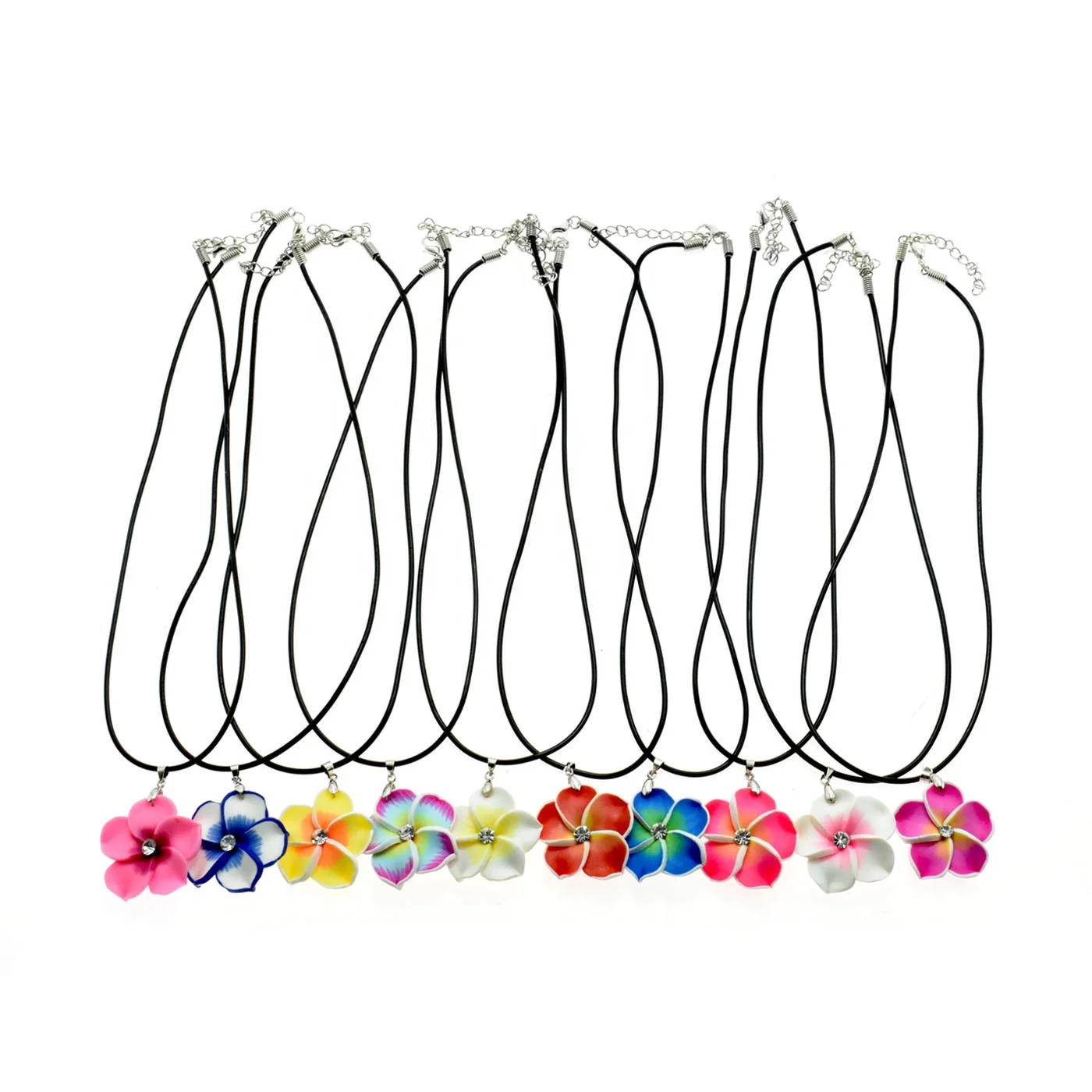 Hot selling colorful polymer clay flower necklace hawaii plumeria chocker pendant necklace