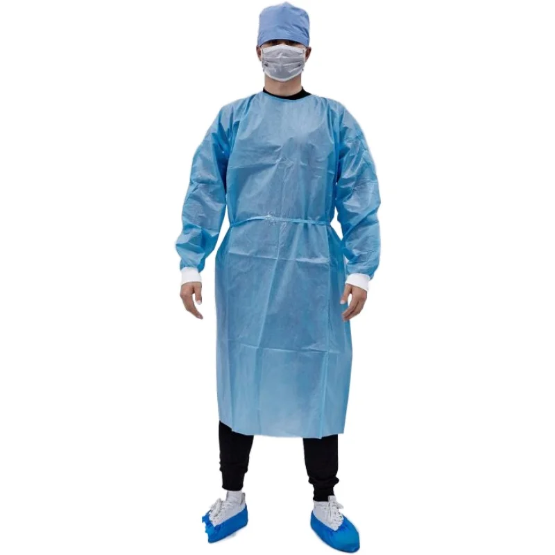 waterproof  PP+ PE non sterile isolation gown with cuff disposable aami level 2 gowns