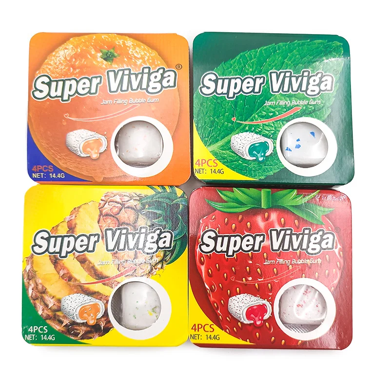 New Arrival Mint Fruity Xylitol Crispy Sweets Filling Jam Sandwich Chewing Gum