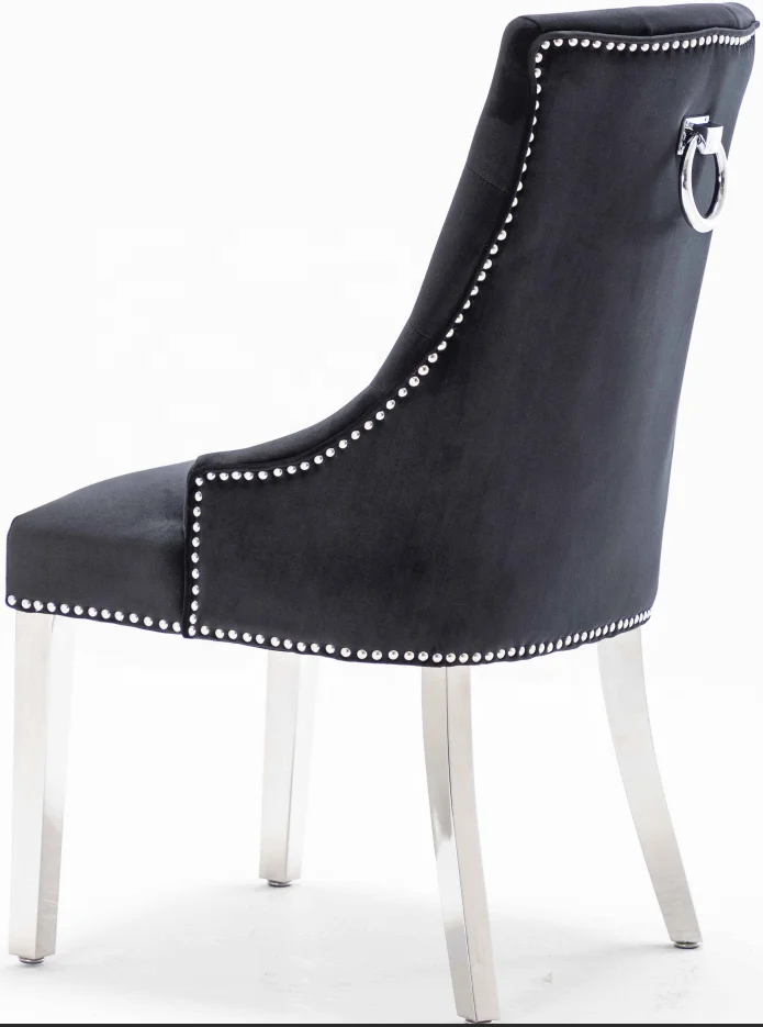 
Studs around UK market dining chair stainless steel legs with ring knocker on back 